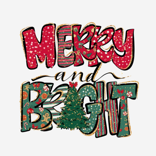 Merry & Bright – Christmas – DTF Transfer